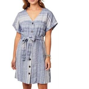 Carve Designs Willow Dress Linen Blend Relaxed V-Neck Adjustable Belt Size XS